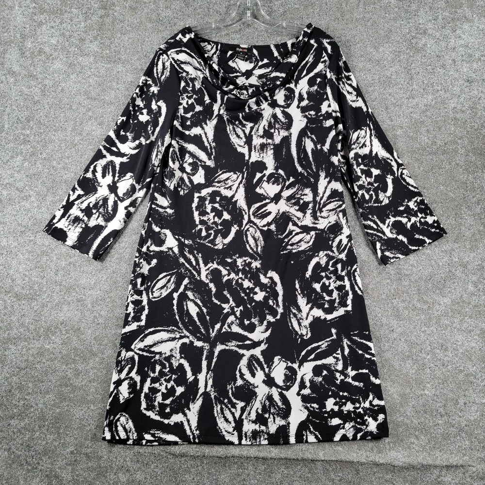 Style & Co Mini Sheath Dress Womens Black White Floral Classic 3/4 Sleeve Modern